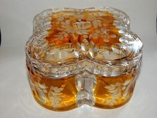 Alte Deckeldose Bleikristall Bernstein Dekor - Josephinenhütte  um 1930