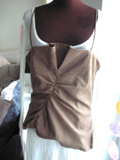 L`ACADEMIE TRÄGERTOP CORSAGENTOP BRAUN GR M NEU 139,- EURO ZART KARIERT WOW 