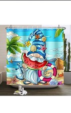 Ttincceer 180x180cm Sommer Gnom Duschvorhang Aquarell Blau Strand Gnom...