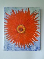 Gemälde Bild Rot Blume 50x60cm Leinwand Deko Interior handgemalt deutsch Floral 