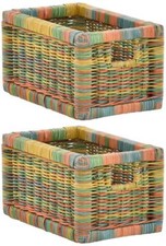 Set/2 Regalkorb mit Holzrahmen Schubfach Rattan Regalkorb Schrankkorb (Bunt)