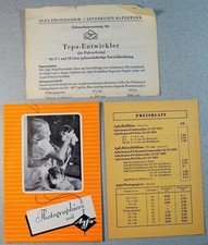 Photographiere mit AGFA, Tepa-Entwickler Preisblatt Filmtäschchen Alu-Filmdose