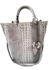 Außergewöhnliche Genuine Leather Damen Tasche Leder Grau Reptil