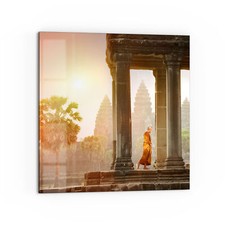 DEQORI Küchenrückwand Glas 'Mönch in Tempelanlage' Spritzschutz, viele Größen