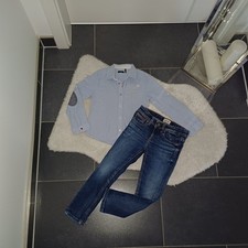 Neu Set Outfit 110 116 tommy hilfiger Jeans Hose Blusenhemd blau Gestreift Top