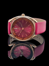 DAMEN QUARZ UHR MIT FACETTIERTEM GLAS + LEDERBAND IN FARBE PINK# SCHMUCKJAGD
