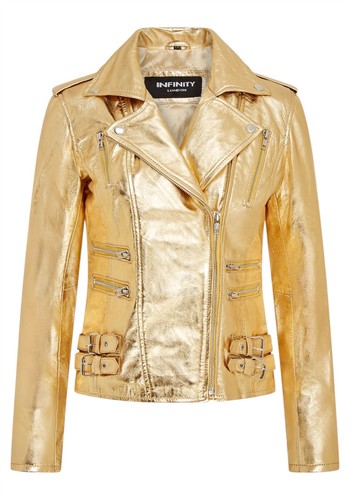 Damen leder bikerjacke gold - damen,