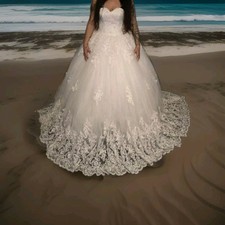 Pompöses Prinzessin Brautkleid Weiß Glitzer Corsage Sissi Perlen - Gr. 38 / 40