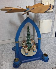 Erzgebirge Weihnachtspyramide, alte Vintage Pyramide, Engel, DDR Ostalgie Blau
