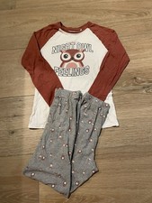 Yigga Mädchen Schlafanzug Gr. 146/152 Braun Grau Beige