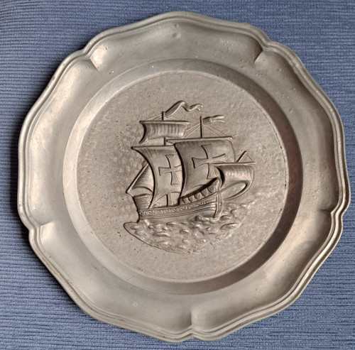 Zinkteller 22cm schiff kogge - zinkteller,