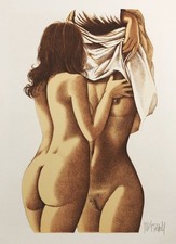 Frauen women Erotik Erotika erotic Akt nude Lithographie lithograph signed