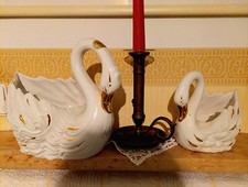 2 Porzellan Schwäne weiß mit