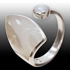 925 Silber Damen Finger Ring Schimmernde Perlmutt Muschel Boho Natur Schmuck