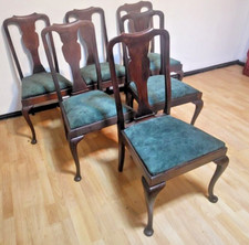 Antik 6 Set Esszimmerstühle Jugendstil art deco neu bezogen ca .1920 Jh.