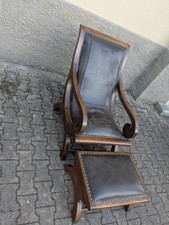 Lounge Sessel mit Hocker aus Massivholz & Echtleder – Vintage Kolonialstil