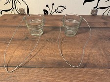 2 Glas Teelichthalter mit Drahtbügel – Deko für Garten & Balkon