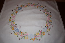 Schöne Osterdecke-Handarbeit-Stickerei-Ostereier-Blumen-Bienen-Spitze-Tischdecke