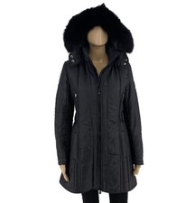 RefrigiWear Schwarz Kapuze Echt Pelz Gepolstert Parka Mantel JACKE GRÖSSE S/M