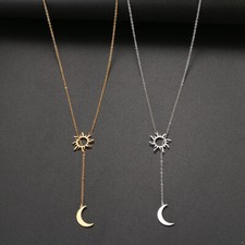 Kette Sonne Mond Halskette Edelstahl Filigran Schlicht Damen Schmuck Karma
