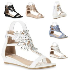 Damen Keilsandaletten Strass