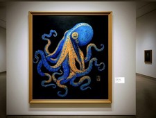 Koizumi Art Original Bild Gemälde Unikat Kunst gold handmade Blau Octopus Groß 