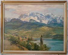 Gemälde Ölgemälde "Berglandschaft mit See" signiert E. Wagner