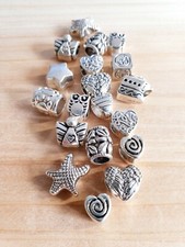 10 x Großloch Perlen im Mix Schmuckherstellung Beads Spacer Basteln Deko Silber