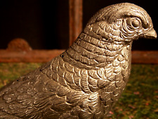 antike Tisch Kamin Fensterbank Deko Vogel Figur Skulpur silber Metall Pfau 13x36