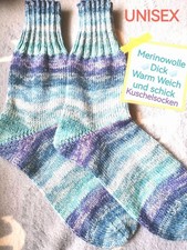 Gr 42 43 Handgestrickt DICKE  Wollsocken Stricksocken Türkis Lila Merino UNISEX 