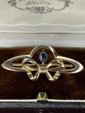 Antike Jugendstil Brosche blauer Glasstein Schleife Rotgolddoublé Double