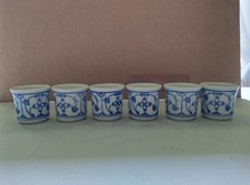 DDR Porzellan, Jäger Eisenberg, blau gemustert, 6 Eierbecher/ Schnapsbecher