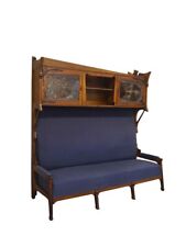 Sofa mit Aufsatzschrank Sitzmöbel Jugendstil Holz Eiche B: 202 cm blau -11156-