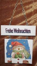 Hängeschild Haustür Fenster Holz 2tlg  39 cm GH Serviettentechnik Schneemann
