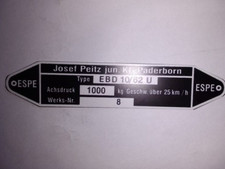 Josef Peitz Typenschild Schild Zuggabel Deichsel Achse Espe EBD 10/62 U S102