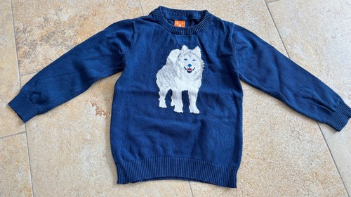 Strickpulover blau husky hund - strickpulover,