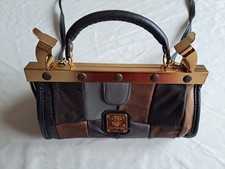 Vintage Handtasche Leder Conti Osvaldo 80er Jahre Patchwork braun schwarz grau