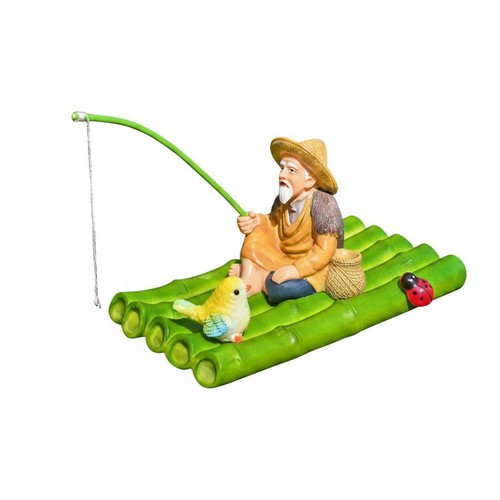 Fischerfigur auf bambusfloß - fischerfigur,