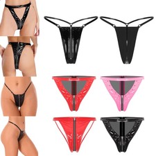 DE Damen Leder Tanga mit ReißverschlussWet Look Dessous Lackleder T-Back Tanga 