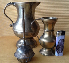 Echt Messing Kunsthandwerk Krug Krüge & Glocke Vintage 3 Teile Handarbeit