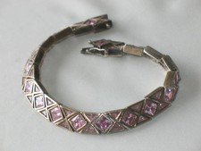 ART-DECO Silber ARMBAND rosa Steine HANDARBEIT 36 gr. Meisterpunze