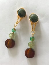 Ohrclips/Lampwork-Glas/Muranoglas/Cabochon und kleine indische Achatperlen/5 cm