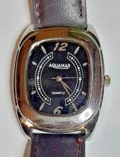 Aquamar Herren Armbanduhr Lederband Schwarz (A10)