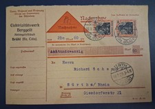 Karte gelaufen gestempelt 1920 Sürth (Rhein) Elektrizitätswerk Berggeist AG Cöln