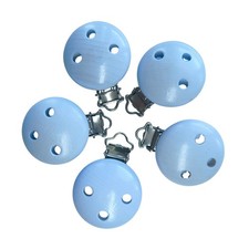 5 Schnullerketten Clips Holz hellblau lackiert DIN EN 71-3 Bastelmaterial Baby