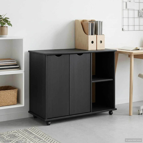Rollschrank grau massiv - , kiefer