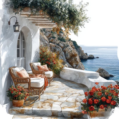 Wandbild terrasse meer - wandbild,