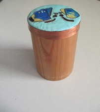 Dose Emaille Holz Kupfer Email Deckeldose Teakholz Falter Falterfisch _ 60er