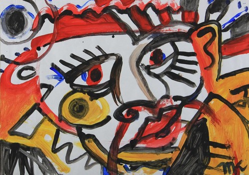 Gouache auf papier gesicht - auf,