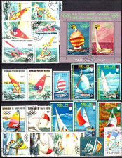 Segelsport. Große Sammlung von Briefmarken mit Yachten und Regatten. Gestempelt.